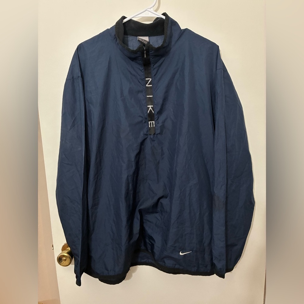 vintage Nike navy blue 1/4 zip nylon windbreaker pullover jacket Size L